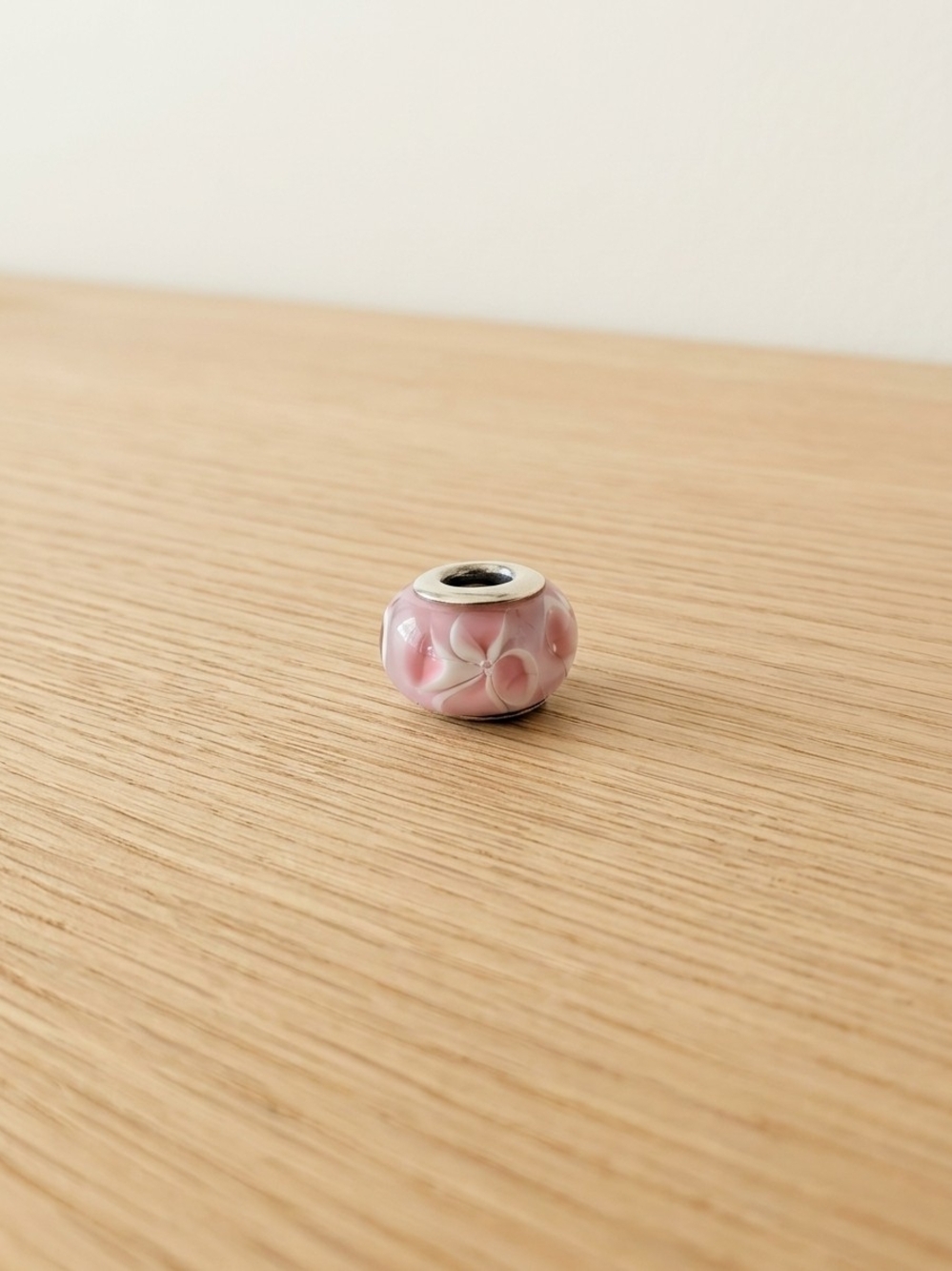 Authentic Retired PANDORA Pink Flower Murano Glass Charm - Sterling Silve